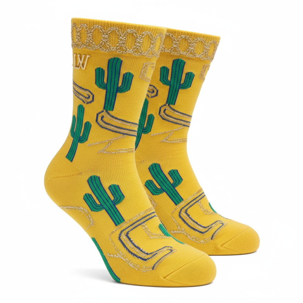 Designer yellow cactus socks