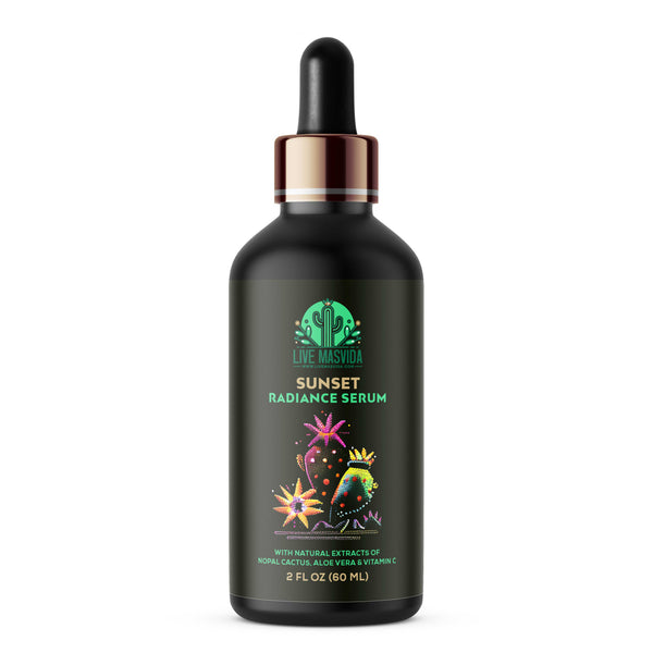 Sunset Radiance Serum dropper bottle — brightening bakuchiol, cactus and hyaluronic acid serum