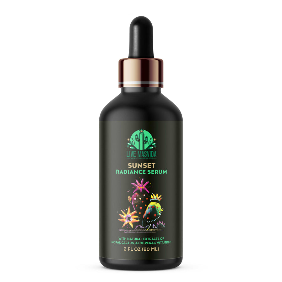 Sunset Radiance Serum dropper bottle — brightening bakuchiol, cactus and hyaluronic acid serum
