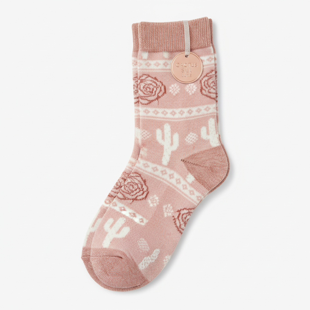 Luxury pink and white cactus socks