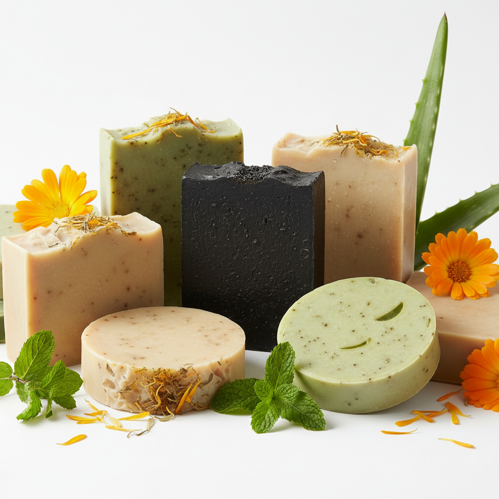 Multiple Botanical Soap Bars with Black Soap